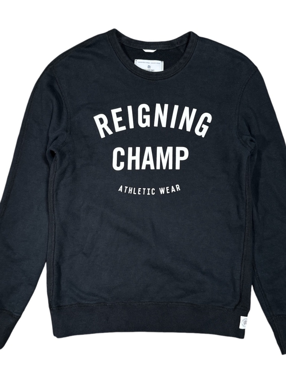 Reigning Champ Gym Logo Black Crewneck Terry Fleece Sweatshirt Mens Small